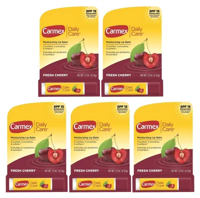 Immagine prodotto di CARMEX – Balsamo labbra – Confezione convenienza da 5 pezzi – Ciliegia – SPF 15 – Impermeabile