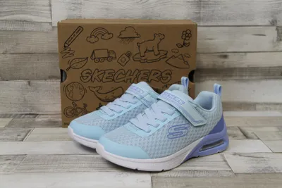 Produktbild von Skechers Mädchen Kletthalbschuh hellblau mit lila Ferse und Gummisenkel 28