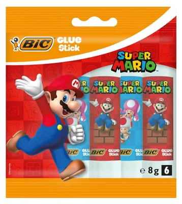 Produktbild von BIC Super Mario Klebestifte weiß 8g - 6er Set Bastelspaß für Kinder