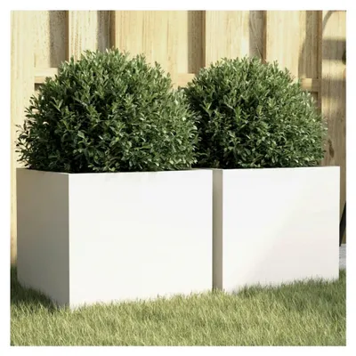Produktbild von Pflanzkübel 2 Stück Weiß 32x30x29 cm Stahl für Außenbepflanzung