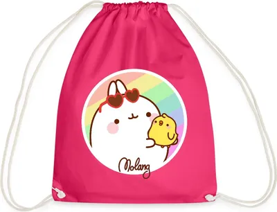 Produktbild von Spreadshirt Molang Piu Piu Regenbogen Turnbeutel, One size, Fuchsia