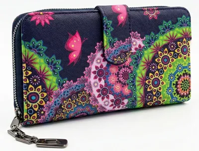 Produktbild von styleBREAKER Damen Geldbörse mit buntem Blumen Blüten Mandala Muster, Ethno Style, Reißverschluss, Portemonnaie 02040040