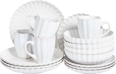 Produktbild von BELIANI Tafelservice Cremeweiß Steinzeug u. Kaolin für 4 Personen 16-teilig Rund Geriffelt Handgefertigt Retro Geschirr Set Essgeschirr Küche Esszimmer