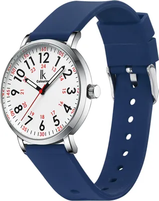Produktbild von Alienwork IK EasyTime Armbanduhr Herren Damen Silber Silikon-Armband Marineblau Weiss Einfache Lesezeit Armbandwechsel mit Schnellverschluss Wasserdicht