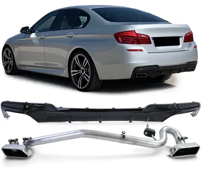 Immagine prodotto di Kit di sostituzione del tubo di scappamento per BMW F10 F11, modelli dal 2010 al 2017, con diffusore posteriore lucido e sistema di scarico a doppio tubo (V8)