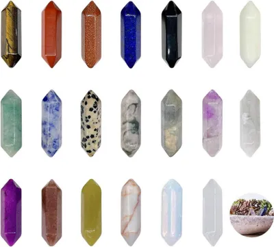 Produktbild von 20er Set Sechseckige Heilkristalle Edelsteine Chakra Rosenquarz Obsidian Tigerauge