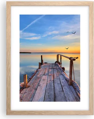 Produktbild von Gerahmtes Poster - Rahmen in heller Eiche - See Natur Brücke Vögel - 30x40 cm - Wand Bild - Wanddeko - Wandbilder - Wandposter - Bilderrahmen - Bilder - Kunstdruck - Wandbild - P2NPA30x40-2402