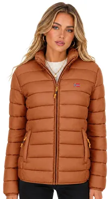 Zdjęcie produktu dla Geographical Norway. Damska kurtka pikowana ATIKOLOR, kolor brązowy, rozmiar M (WY4203F/GN-CAMEL)