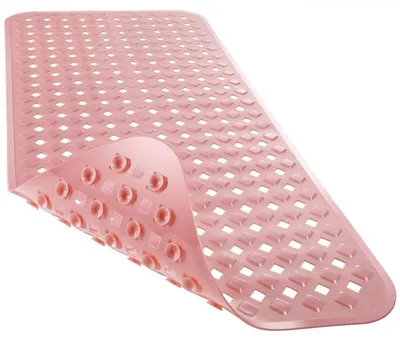 Image de Tapis de bain antidérapant, dimensions 69,8 x 39,4 cm, couleur rose, avec ventouses et trous de drainage