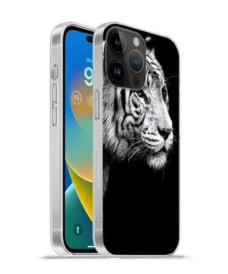 Produktbild von MuchoWow® Handyhülle Schutzhülle Hülle für Apple iPhone 14 Pro Max Studioaufnahme eines weißen Tigers auf schwarzem Hintergrund Silikon Softcase Handy Hülle - Hardcover