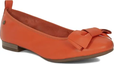 Produktbild von Orange Naturleder Ballerinas Übergröße, runde Spitze, 1,5 cm flacher Absatz, Schleife