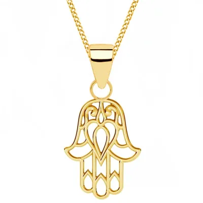 Fatima Hand Anhänger Set Goldene Hamsa Kette I Echtschmuck 45cm

