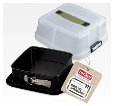 Produktbild von Quadratische Springform mit Haube – 24 x 24 x 8 cm – Backform mit passendem Deckel für den Transport – Kuchenform zum Backen und Transportieren