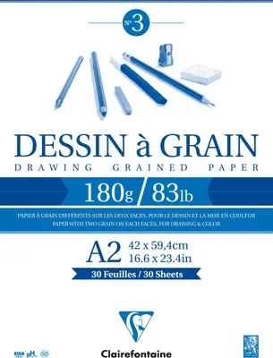 Produktbild von Clairefontaine 3x Gekörntes Zeichenpapier, Block geleimt 30 Blatt A2 weiß 96620C