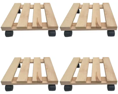 Image de 4x Dessous de plat à roulettes rectangulaire pour plantes 30x30 cm - charge max. 120 kg - en bois de hêtre - Stable & robuste - Pour pots de plantes, meubles & objets lourds