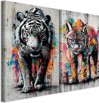 Produktbild von murando - Akustikbild Bilder Set Urban Jungle 40x30cm 2 Teilig je 20x30cm Collage 2er Mehrteiligen Gemälden Kunstdrucke Wandbild Schallabsorber Akustikplatten - Farbenfroher Graffiti g-H-10131-b-a