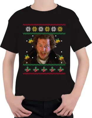 Produktbild von Marv Kevin Allein Zuhause - Weihnachtsgeschenk Ugly Christmas Sweater Weihnachten Uni Kinder T-Shirt, Schwarz, 104