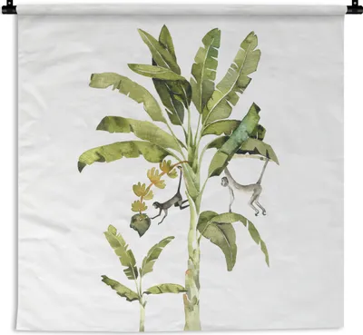 Produktbild von MuchoWow® Wandteppich Wandbehang Dschungel - Palme - Affe 150x150 cm Tapisserie Dekoration Wandtuch - Wohnaccessoires - Modernes