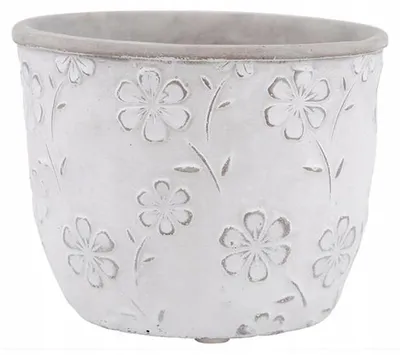 Produktbild von Zement Blumentopf Weiß Grau Blumen 11x13cm