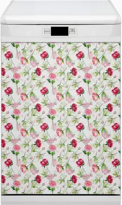Produktbild von Küche Magnet für Spülmaschine  Abwaschbar 45x80 cm Geschirrspüle  - Rote Blumen
