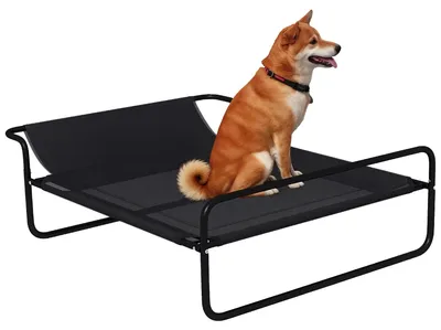 Image de Lit pour chien, tissu respirant, structure en acier résistante, noir, 106 x 81 x 33 cm