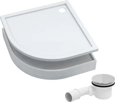 Produktbild von AQUABAD® Duschwanne Komplettset Basic Smooth White 80x80cm R55 Viertelkreis inkl. Styroporträger und Ablaufgarnitur Alcadrain A49CR