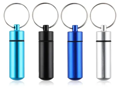 Produktbild von Pillendose mit Schlüsselanhänger 4 Stück Metall wasserdicht für unterwegs 14x48mm