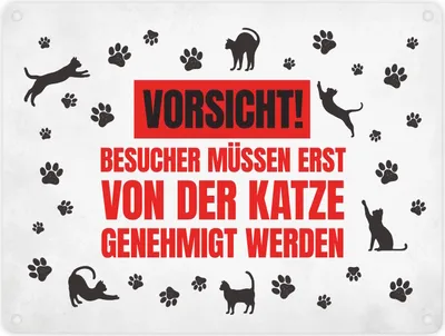 Produktbild von Besucher müssen erst von der Katze genehmigt werden Metallschild in weiß-rot