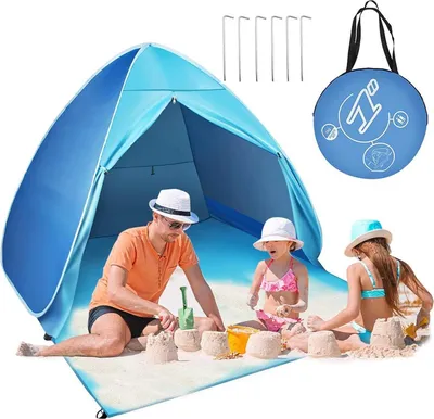 Produktbild von Strandmuschel Pop Up Strandzelt 2-3 Personen UV-Schutz Windschutz Campingzelt Blau