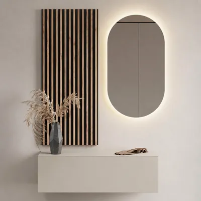 Produktbild von Flurgarderobe 100 cm mit Wandpaneele und Spiegel mit LED-Beleuchtung Kaschmir