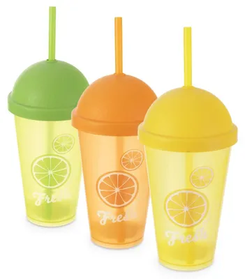 Produktbild von Orion | Becher mit Deckel und Strohhalm 3er Set - 450 ml - Kunststoff - 3 Farben