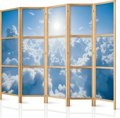 Productafbeelding van Japanse roomdivider met 5 panelen, enkelzijdig, van vliesbehang - Heavenly Calm: Warme zonnestralen, afmetingen 225x172 cm. Landschap. Artikelnummer: b-H-10047-bh-b