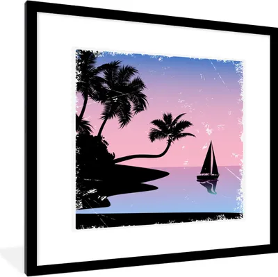 Produktbild von MuchoWow® MuchoWow® Gerahmtes Poster Segelboot - Meer - Nacht 40x40 cm - Poster mit zchwarzem Bilderrahmen - Poster - Plakat im Rahmen