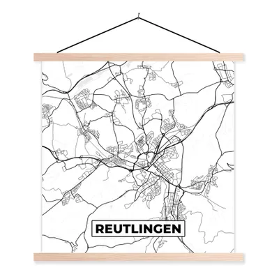 Produktbild von MuchoWow® Textilposter Karte - Stadtplan - Reuslingen 40x40 cm mit holzfarbenen Rahmen - Posterleiste
