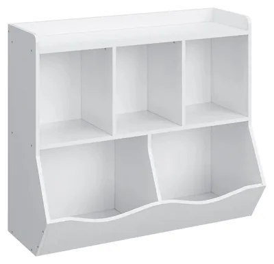 Image de Étagère pour livres pour enfants avec 5 compartiments - Rangement pour jouets - Bois - À assembler soi-même - Blanche