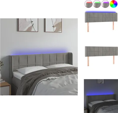 Produktbild von vidaXL LED Kopfteil Hellgrau 147x16x78/88 cm Samt -  Kopf- & Fußenden