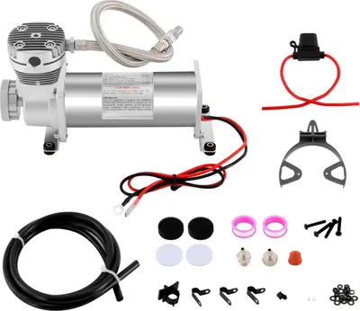 Image de Kit de compresseur d'air 12V - Compresseur pour systèmes pneumatiques - 200 PSI - 200–300 W - 50 l/min - pour klaxon et suspension pneumatique - Argent