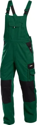 A pair of green and black work overalls.