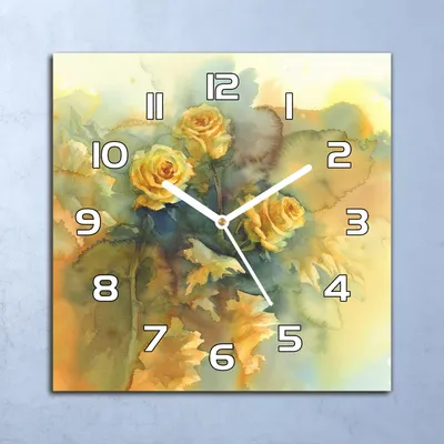 Produktbild von Deko Glasuhr Wanduhr 30x30 Gelbe Rosen Aquarell Quarz Küchenuhr Bürouhr