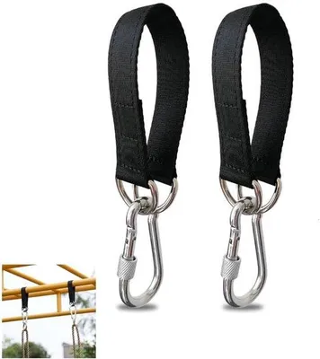 Obrázek produktu pro Sada 2 závěsných popruhů – černá – 50 cm – s karabinami – pro houpací sítě – boxovací pytle – houpací křesla – židle – fitness vybavení – drát – venkovní použití – černá