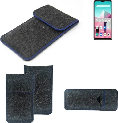 Produktbild von K-S-Trade Handy-Hülle Schutz-Hülle kompatibel mit Blackview A80 Plus Filztasche Pouch Tasche Case Sleeve Filzhülle dunkelgrau, blauer Rand