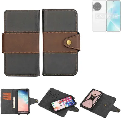 Produktbild von K-S-Trade Handyhülle Schutzhülle Hülle Bookstyle Wallet-Case kompatibel mit OnePlus 12R Bumper Rundumschutz schwarz-braun 1x