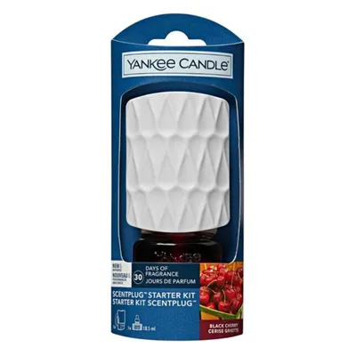 Produktbild von Yankee Candle ScentPlug Starter-Set | Black Cherry Raumduftstecker | bis zu 30 Tage Duft | White Organic Pattern | EU-Stecker