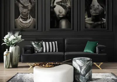Produktbild von Schwarzer Dreisitzer Wohnzimmermöbel Couchtisch Hocker Modernes Design