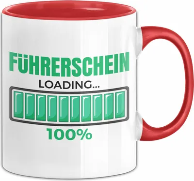 Produktbild von Führerschein Bestanden Geschenk Tasse Bestandener Führerschein Führerschein Loading 100% Fahrschule Kaffee-Becher (Rot)