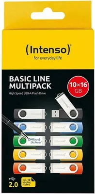 Obrázok produktu pre Intenso Basic Line, 16 GB, USB Typ-A, 2.0, Kĺb, 13 g, Čierna, Modrá, Zelená, Oranžová, Žltá