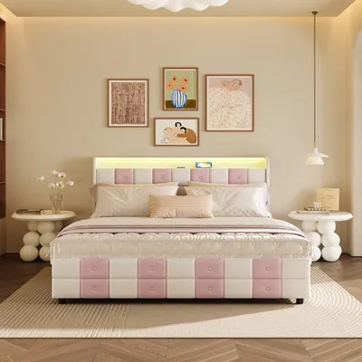 Produktbild von UnboxG Polsterbett 160×200 cm mit 4 Schubladen – Luxus Samt, LED-Kopfteil mit 7 Farben, USB-Ladeanschluss, viel Stauraum, stabiler Metallrahmen – Modernes Doppelbett