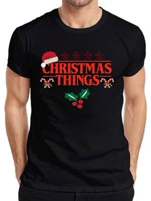 Immagine prodotto di CHRISTMAS THINGS Santa Hut Stranger Demogorgon Christmas Series Maglietta da uomo, nero, M