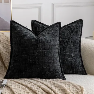 Produktbild von Zierkissenbezüge Chenille 2er Set Schwarz 45x45 cm