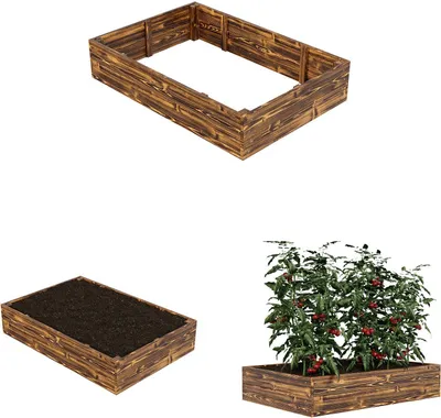 Produktbild von QLS Hochbeet 120x80x24 cm aus Holz Geflammt Bepflanzen Gemüse Kräutern Garten 11171